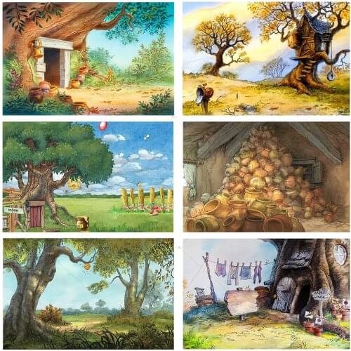 Hunny Bear Photography Backdrop Forest Tree House Sweet Honey Baby Newborn Child Portrait Birthday Background Photo Studio Props