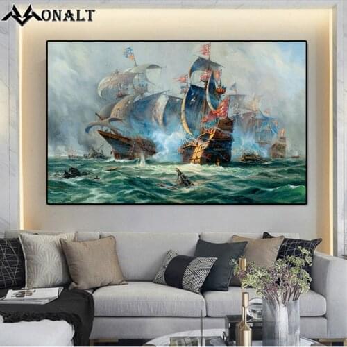 Canvas Painting Seascape Poster Sailboat in the Ocean Classical Living Room Decoration Wall Pictures ART Poster and Prints Decor