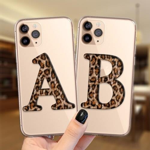 Leopard 26 Alphabet Letter A To Z Phone Case For iPhone 11 12 Pro Max XS Max X XR 7 8 Plus 7Plus 6 6S 12Mini Soft Silicone Cover