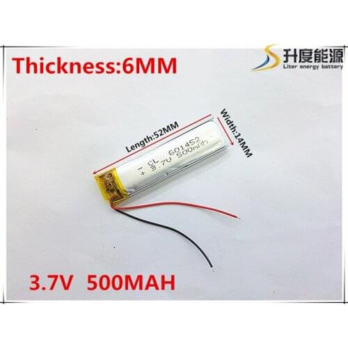 3.7V 500mAh 601452 Lithium Polymer Li-Po li ion Rechargeable Battery cells For Mp3 MP4 MP5 GPS mobile bluetooth