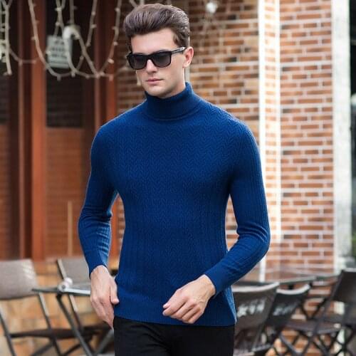 100% wool sweater men 2018 Fall winter high quality fashion new mens striped turtleneck pullovers