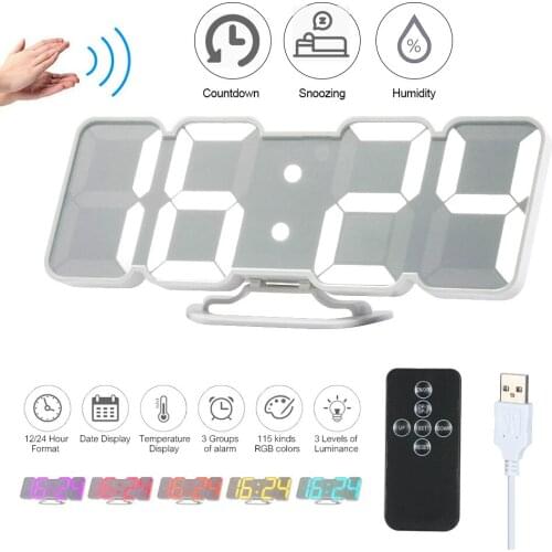 Upgrade 3D Remote Control Digital Wall Clock 115 Colors LED Table Clock Time Alarm Temperature Date Sound Control Night Light