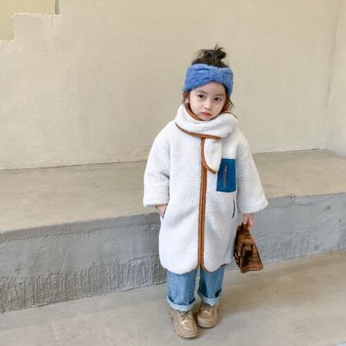 Amu Monkey Winter New Girls' Western Style Warm Plush Long Coat Korean Style Girls' Lambswool Padded Coat