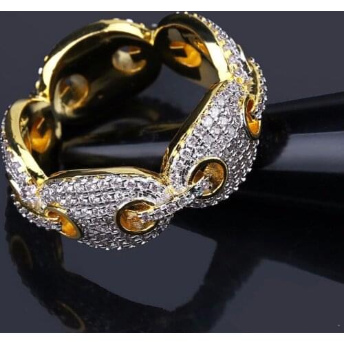 New CZ Stone Pave Gold Brass Sparking Cuban Chain Hip Hop Ring 2018 New Arrival Bling Ice Out Rings for Men Jewelry Anillo