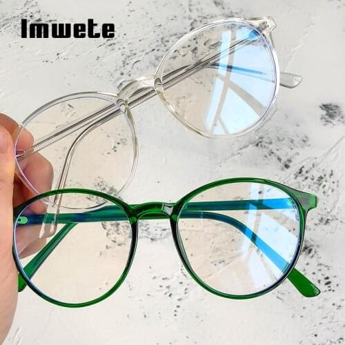 Imwete Vintage Anti Blue Light Eyeglasses Women Transparent Round Glasses Frame Men Computer Eyewear Flat Mirror Spectacles