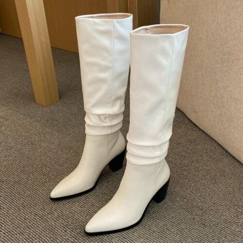 Top Quality Knee High Boots Women Genuine Leather Fashion Black White Ladies INS Boots Shoes Womens Winter Autumn High Boots