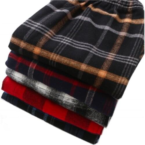 2021 Winter Men 100% Brushed cotton sleep bottoms Male Warm nighty trousers Men Casual Loosen Plaid pajama pants XXL 100KGS