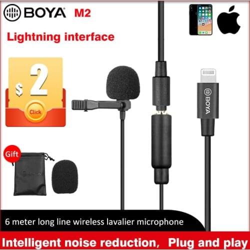 BOYA BY-M2 Lavalier Lapel Clip-on Microphone Cardioid Mic with 3.5mm TRS Cable Detachable Single Head Compatible for Smartphone