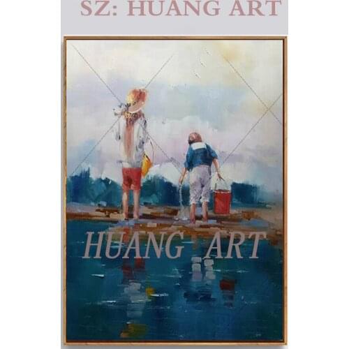 Landscape fashion canvas painting knife thick oil in the modern image of the wall of sea beach child family decorated hall sofa