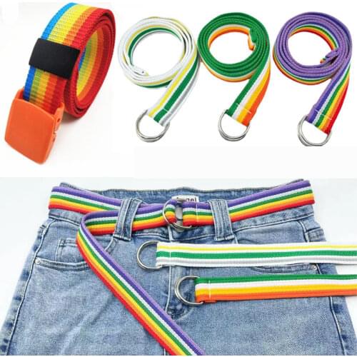 Plastic Buckle Nylon Braided Belt Fashion Waist Belt Rainbow Color Striped Strap Waistband Mens /Womens Hybrid Designer Belts