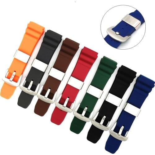 22mm Diving Watchband Rubber Bracelet Band Strap for Seiko Waterproof Women Men Watch Replacement with Metal Buckle Loop Ring