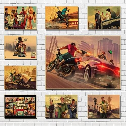 Grand Theft Auto Game Art Retro Poster Printed Wall Pictures For Living Room Vintage Decorative Wall Painting