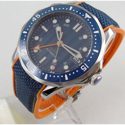 Luxury 41mm Blue Dial Sapphire Glass GMT Movement Automatic Luminous Blue Ceramic Bezel Date Function Mechancial Mens Watch