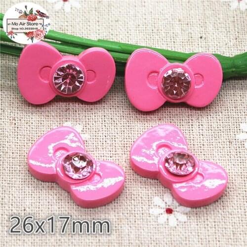 Pink acrylic rhinestone shiny bow Resin Flat back Cabochon Art Supply Decoration Charm Craft hair bow center 26x17mm