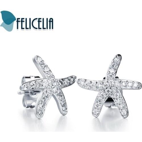 Felicelia Silver / Gold Color Women Stud Earrings With Cubic Zirconia Starfish Design Earrings For Women Handmade Jewelry