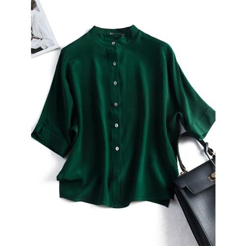 Silk shirt womens long sleeve 2020 Summer young green mulberry silk shirt top