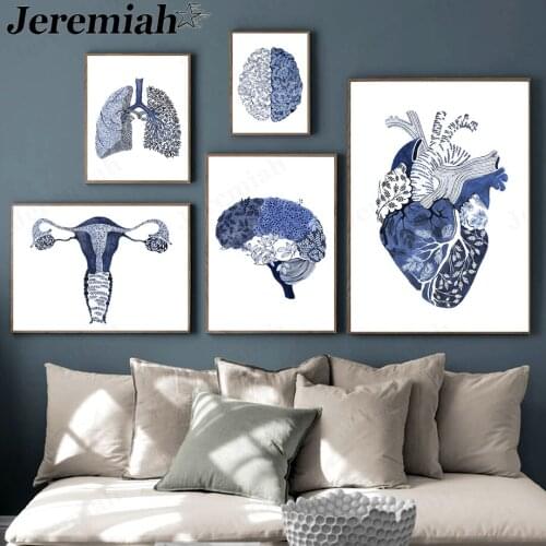 Modern Human Organ Canvas Painting Abstract Anatomy Blue Wall Art Nordic Home Room Decoration Accessories Gift