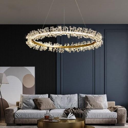Modern Lustre Crystal Ring Led Chandeliers Lighting Living Dining Room Decor Led Pendant Chandelier Lights Bedroom Hanging Lamp