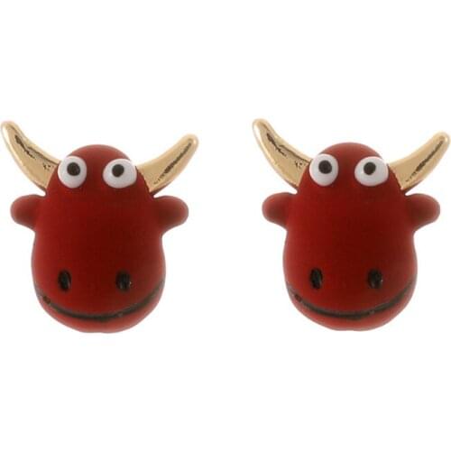 TIMEONLY Festival Red Color Ox Enamel Stud Earring for Women Ladies Cute Charms Earrings 2021 New Year Jewellery Party Giftsy