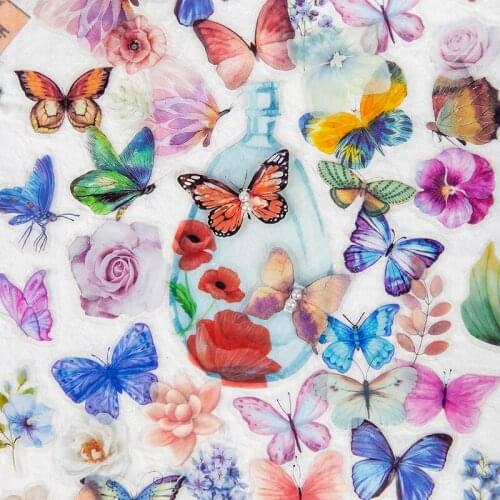 30 pcs Vintage Butterfly flower bottle Sticker PET Decorative Stickers Scrapbook Decal Sticker For Scrapbooking Journal Planner