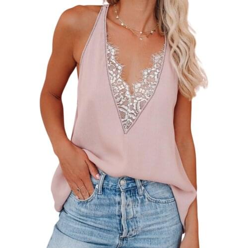 Women Lace Splicing Tank Top, Adults Summer Loose Sleeveless Solid Color V-neck Pullover