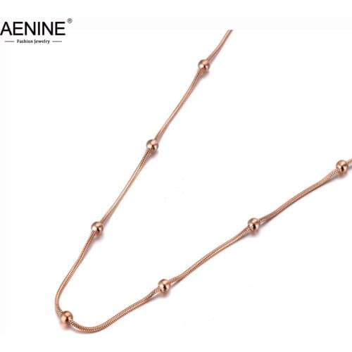 AENINE Trendy Rose Gold Color Round Beads Chain & Link Necklaces Jewelry Titanium Steel Choker Necklace For Women Girls AN19079