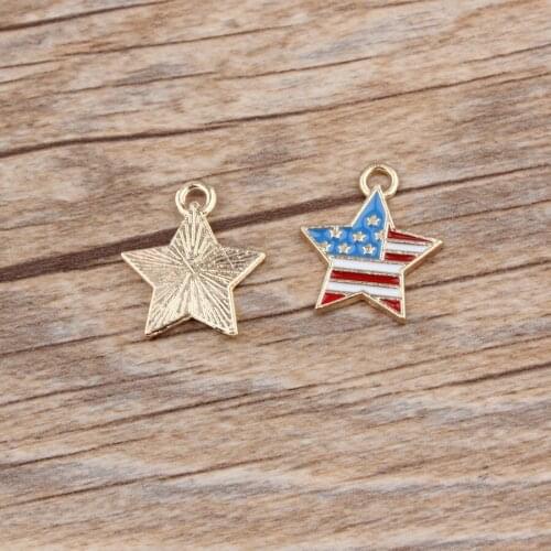 Gold enamel American US flag charms alloy drop oil charm America star pendant necklace bracelet hair accessories jewelry making