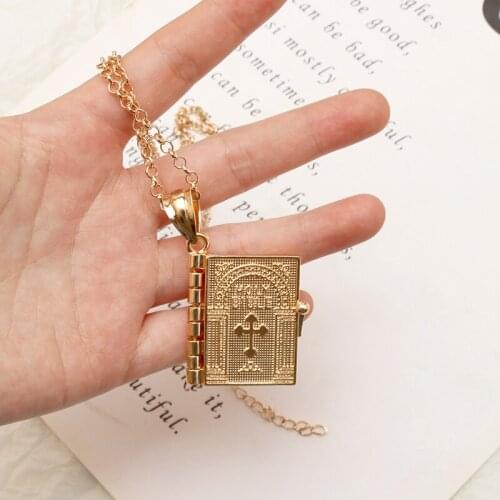 Gold Color Bible Pendant Necklace Openable Design Choker Jewelry Creative Gift for Friends New Arrivals