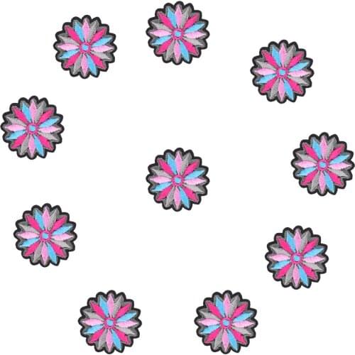 10PCS Four-Color Flowers Patches Stripe Sew Embroidered Applique Patch for Kid Clothing Iron on Patches for Clothes DIY Craft