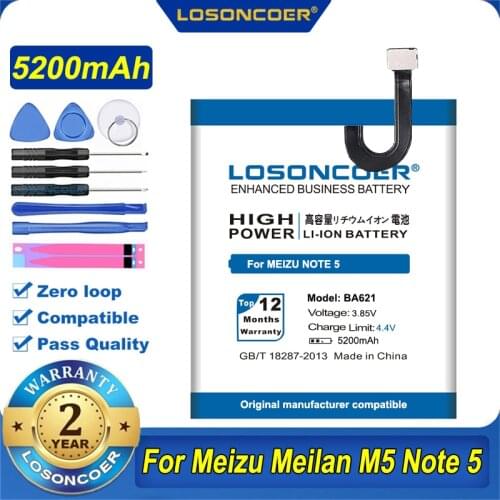 100% Original LOSONCOER 5200mAh BA621 Battery For Meizu M5 Note 5 Note5 Mobile Phone