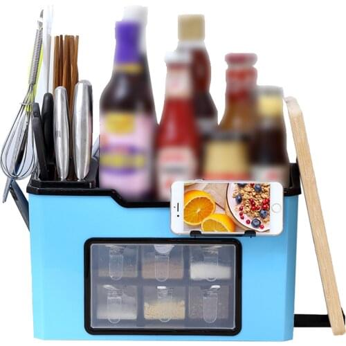 2-Tier Multi-Function Kitchen Spice Rack Organizer Knife Block Spice Rack Organizer Cutlery Knife Chopping Board Holder