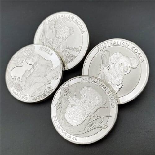 4Pcs Different Cute Animal Koala Silver Coin Australia 1oz 999 Fine Silver Plated Challenge Coins Elizabeth II Souvenir Gifts
