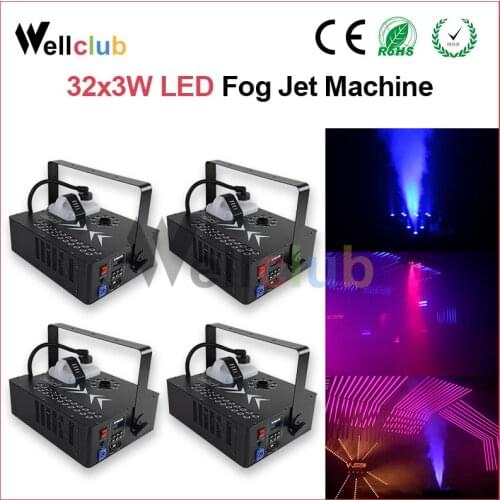 4pcs Stage Smog Maker 1700W RGB Vertical Fog Jet Air Column Smoke Machine 6-8M with 32x3w RGB 3 in1 Led DMX512 Remote Control