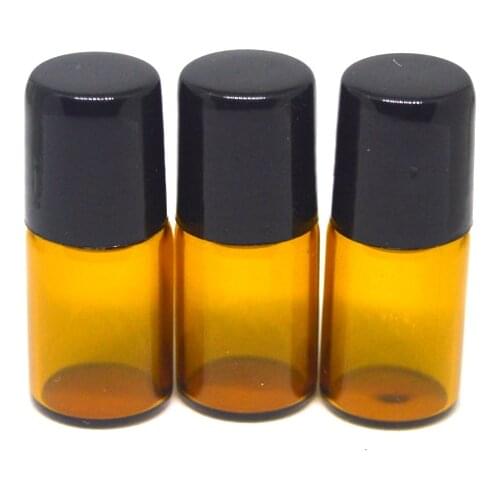 5pcs/lot 2ML Amber Glass Roll on Bottle with Stainless Steel Roller Small Essential Oil Roller-on Refillable Sample Bottle