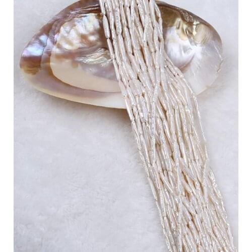 White Biwa Freshwater Pearl Strand Toothpick Shape Beads ,Diameter 3-4mm Length 22-30mm