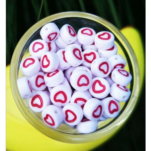 Free Shipping 4*7MM Acrylic Heart Beads 3500pcs/Lot white with Hollow Out Red Hearts printing Plastic Spacer Jewelry Beads