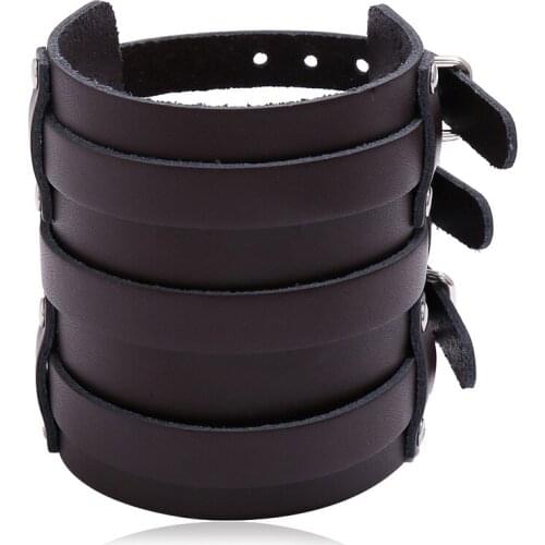 Jessingshow 80 mm Width Genuine Leather Design Adjustable Chunky Wrap Bracelet Men Wrist Band Leather Male Simple Casual Jewelry