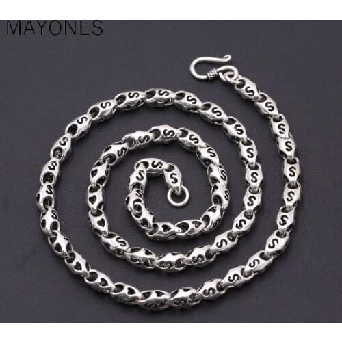 6.5mm Thick Letter S Necklace 100% 925 Sterling Silver Jewelry Men Women Love Heart Hollow Bamboo Rope Chain Necklace Pendant