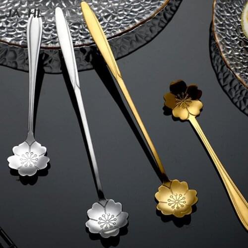 Teaspoons Drink Tableware Long Handle Cream Spoon Mixing Spoon Flower Shape Spoon Stainless Steel Dessert Tea Coffee