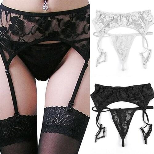 Black White Sexy Costumes G-string + Stockings Women Lingerie Hot Sexy Lace Porn Babydoll Erotic Lingerie Sexy Underwear