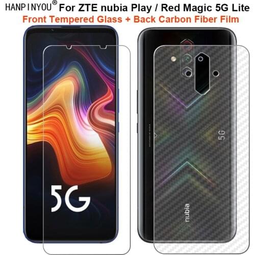 For ZTE nubia Play / Red Magic 5G Lite 1 Set = Soft Back Carbon Fiber Film + Clear Premium Tempered Glass Front Screen Protector