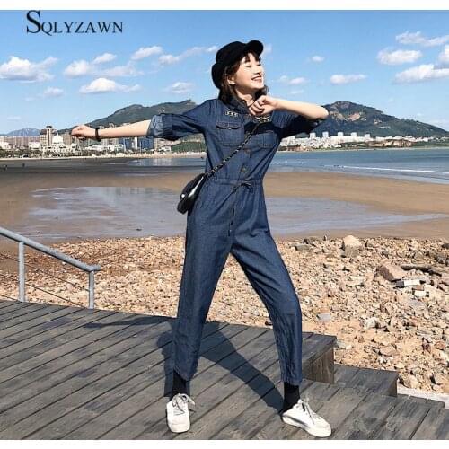 Casual Women Denim Jumpsuits Playsuit Long Sleeve Jeans Romper Lady One Piece Pants Overalls Denim Jeans Drawstring Long Pants