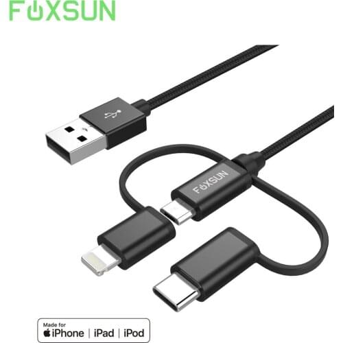 3 in 1 for Lightning USB Cable For iPhone 8 7 Micro USB Cable Fast Charging USB Type C for Oneplus 5 Samsung Galaxy S8 LG V3