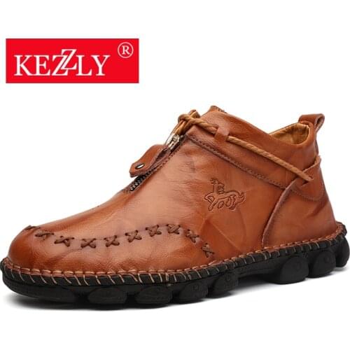 KEZZLY leather fashion plus size mens boots Outdoor fashion mens shoes Handmade suture casual shoes