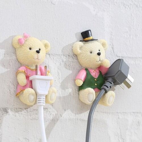 Creative Bear Strong Self Adhesive Wall Storage Hook Hanger Cartoon Kitchen Outlet Plug Holder Keys Sticky Towel Organizer