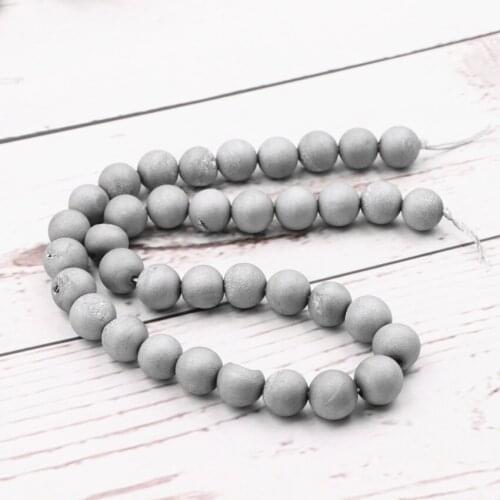 Jewelry Making Natural Agates Geode Stone Polished Round Crystal Loose Beads for DIY Necklace Bracelet Healing Quartzs 15" A988
