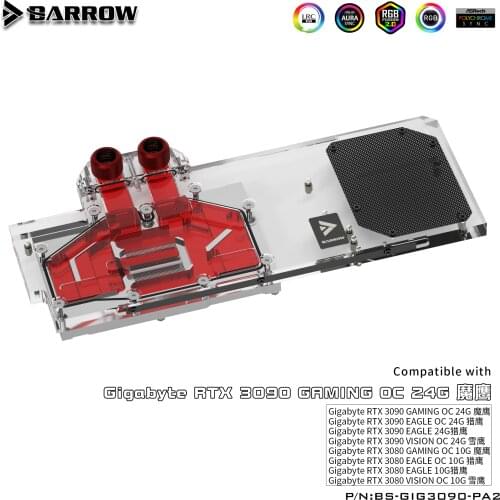 Barrow GPU Water cooling Block For Gigabyte RTX 3090/3080 Eagle Gaming OC, VGA Radiator 5V 3Pin ARGB, BS-GIG3090-PA2