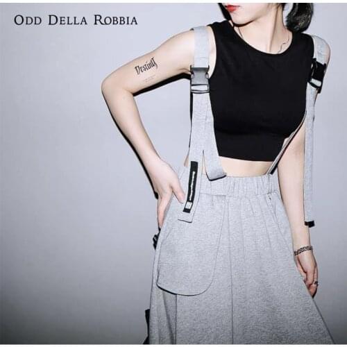OddDellaRobbia Summer New Fashion Suspender Skirt Solid Color Elastic Waist Ankle Skirt Functional Buckle Streetwear Women 1434