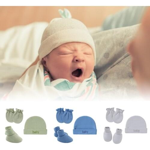 Fashion Soft Cotton Newborn Hat+Gloves+Socks Set For Baby Boy&Girl Fall Casual Photography Props Headwear Infant Nightcap