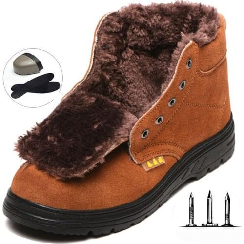 Fleece Cotton Labor Insurance Shoes Mens Steel Toe Caps Anti-smashing Work Shoes Outdoor Training Shoes Safety Boots Men